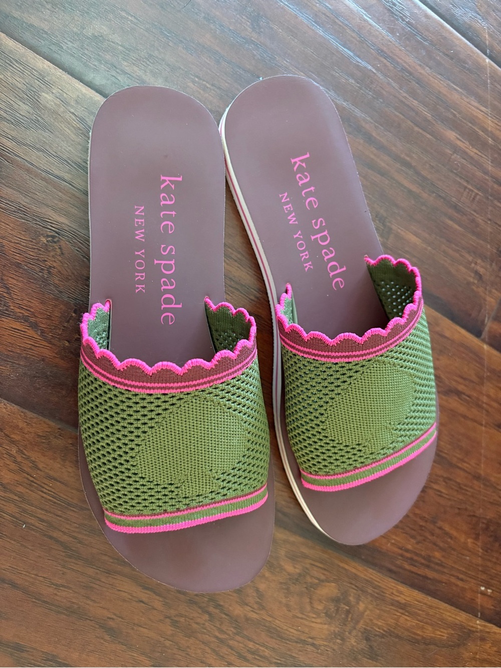 Kate Spade Festival Knit Green Pink Sandals size 7